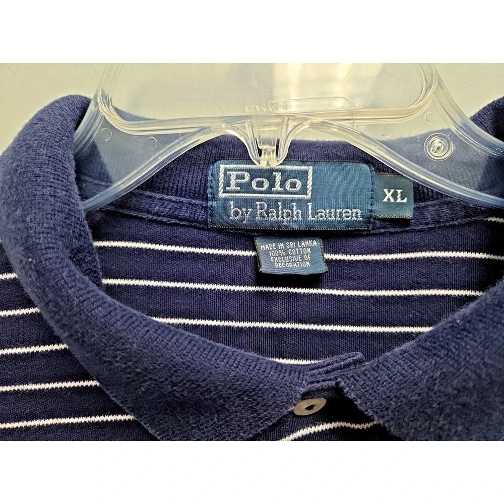 Polo Ralph Lauren Mens XL Striped Polo SS Shirt Navy Cotton White Pony Logo